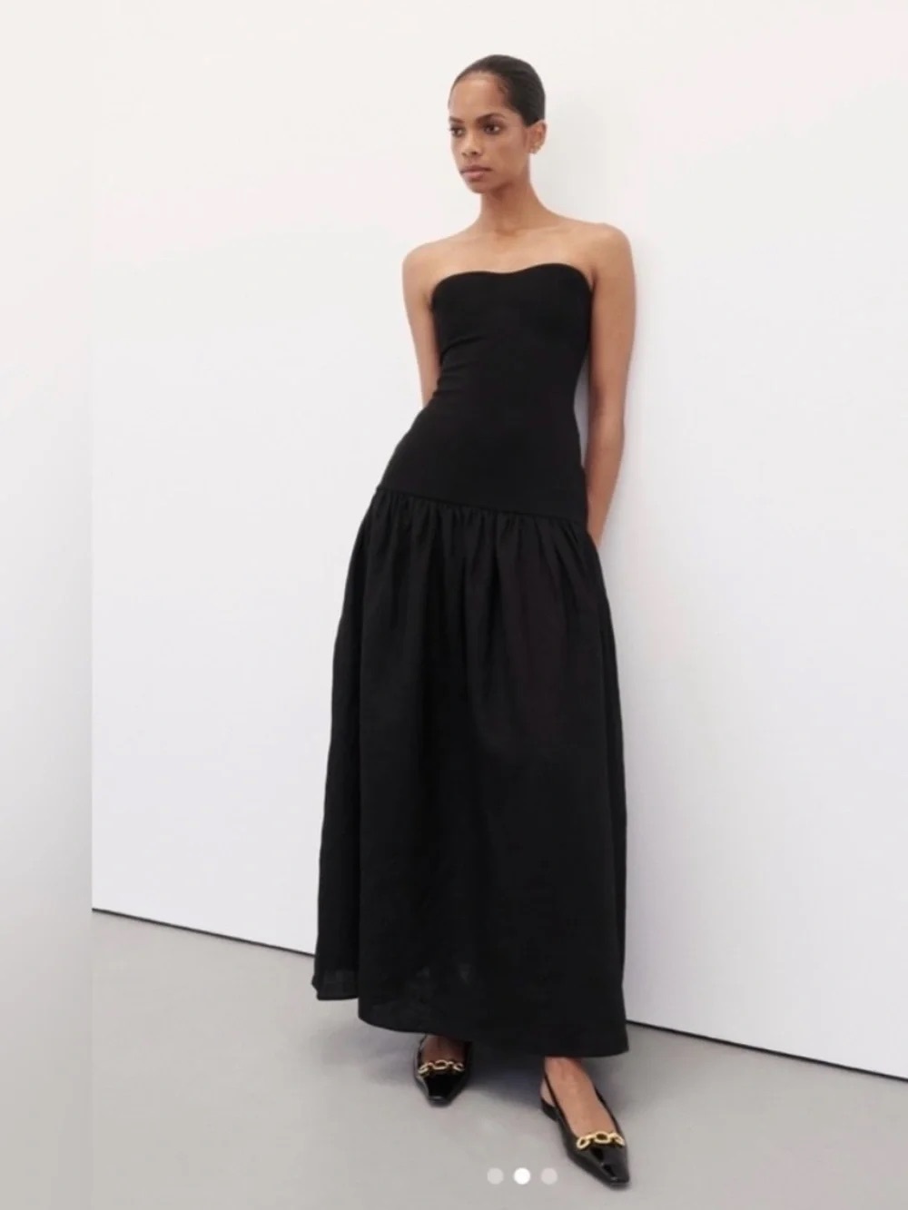 Dissh Ellison Strapless Black Maxi Dress with Gathered Skirt size 2 NWT